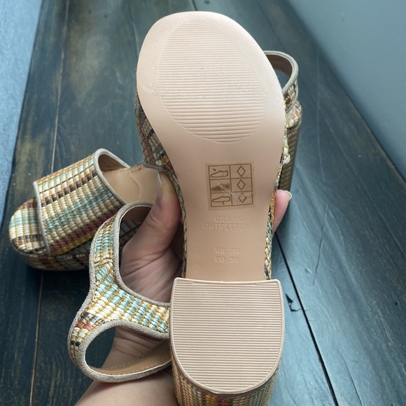 New Urban Outfitters Sienna Rattan Multi-Coloured Sandal with Block Heels - Picture 8 of 12